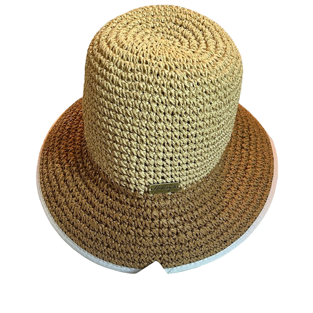 Hurley Woman’s Two-Tone Cancun Straw Bucket Sun Hat in Light Beige and Brown - Picture 2 of 5